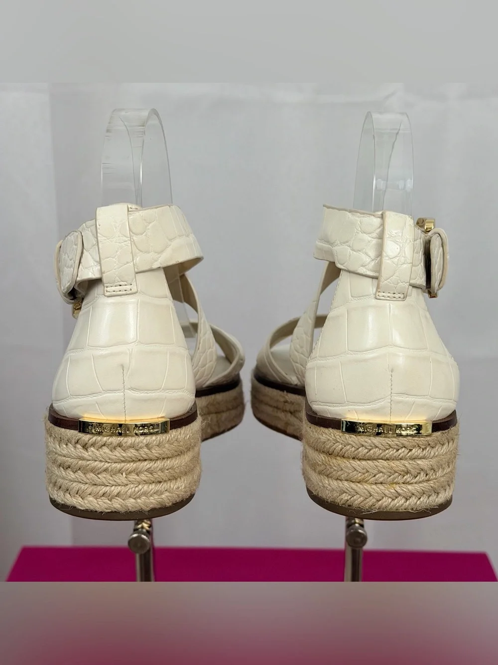 Michael Michael Kors Cream Crocodile Embossed Espadrille Platform Sandals US 8